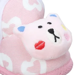 Baby Moo 3D Teddy Buddy Soft Slip-On Anti-Skid Plush Warm Booties - Pink