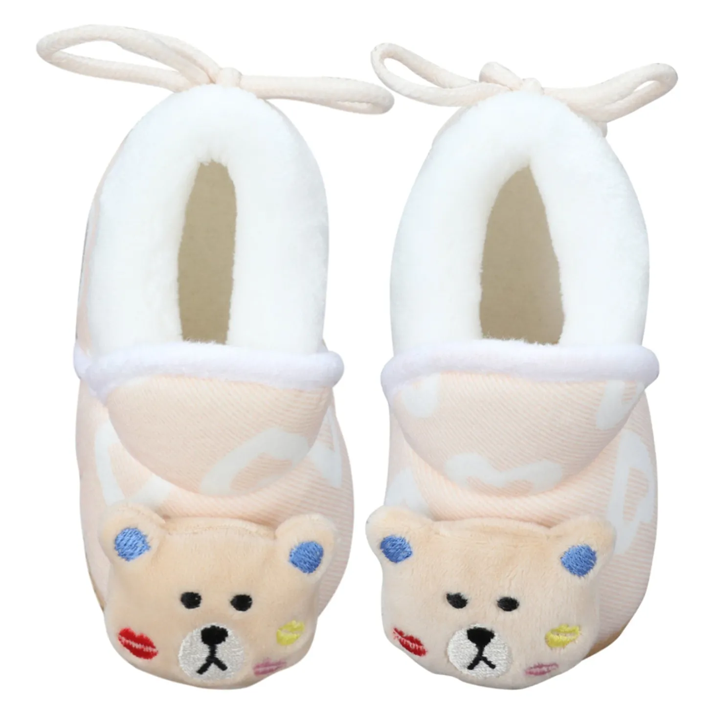 Baby Moo 3D Teddy Buddy Soft Slip-On Anti-Skid Plush Warm Booties - Beige
