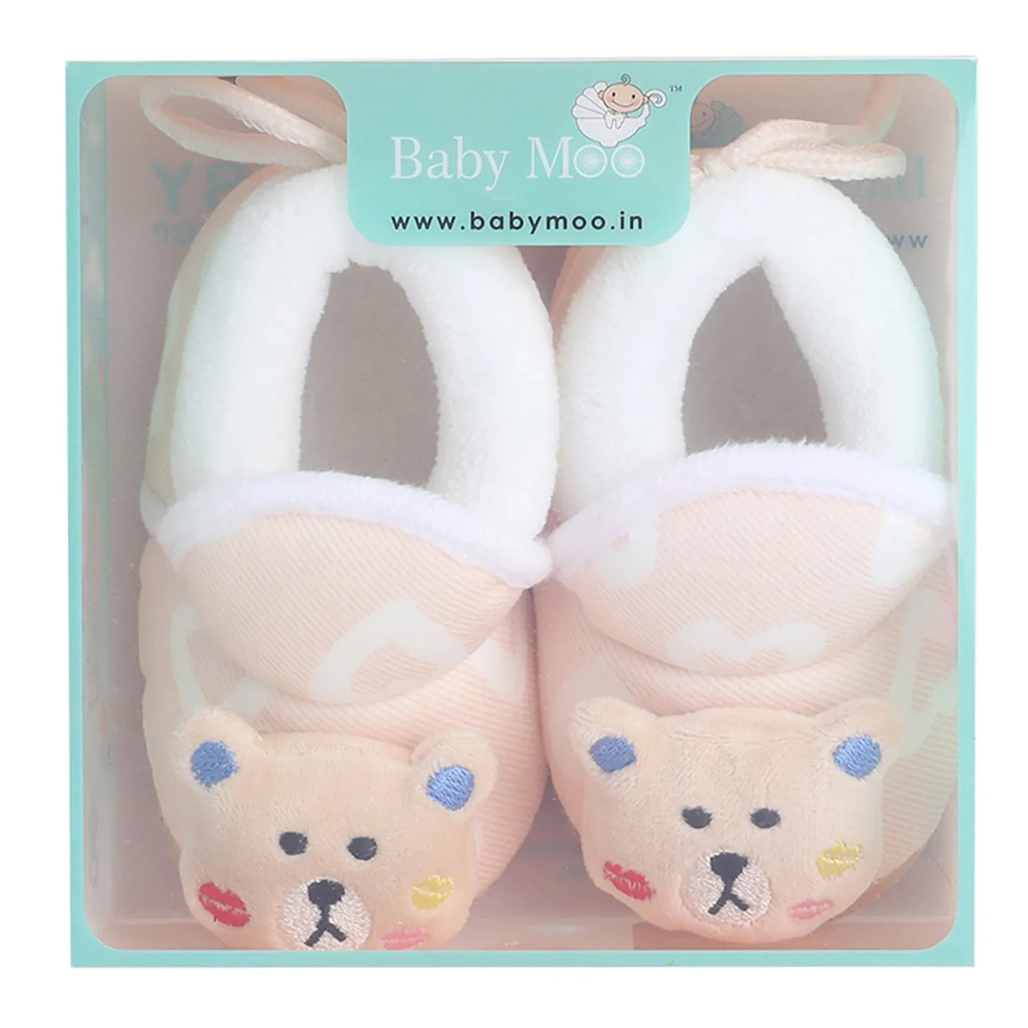 Baby Moo 3D Teddy Buddy Soft Slip-On Anti-Skid Plush Warm Booties - Beige