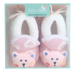 Baby Moo 3D Teddy Buddy Soft Slip-On Anti-Skid Plush Warm Booties - Pink