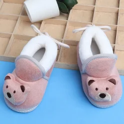Baby Moo 3D Teddy Soft Slip-On Anti-Skid Plush Warm Booties - Mauve