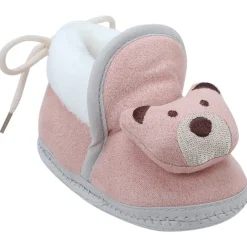 Baby Moo 3D Teddy Soft Slip-On Anti-Skid Plush Warm Booties - Mauve