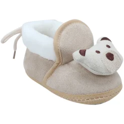 Baby Moo 3D Teddy Soft Slip-On Anti-Skid Plush Warm Booties - Beige