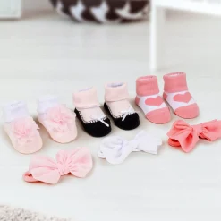Baby Moo Daddy's Heart Infant Girl 6-Piece Gift Hairband And Socks Set - Pink