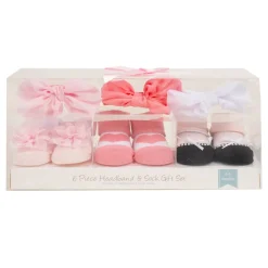 Baby Moo Daddy's Heart Infant Girl 6-Piece Gift Hairband And Socks Set - Pink