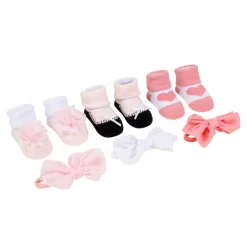 Baby Moo Daddy's Heart Infant Girl 6-Piece Gift Hairband And Socks Set - Pink