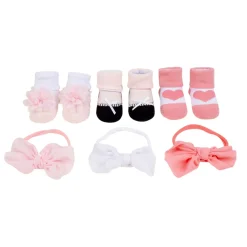 Baby Moo Daddy's Heart Infant Girl 6-Piece Gift Hairband And Socks Set - Pink