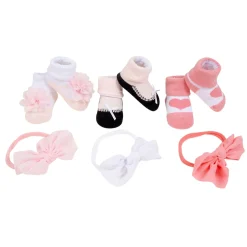 Baby Moo Daddy's Heart Infant Girl 6-Piece Gift Hairband And Socks Set - Pink