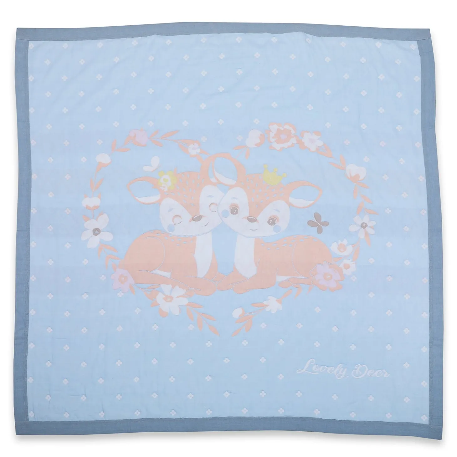 Baby Moo Deers In Love All Season Medium Muslin Blanket - Blue