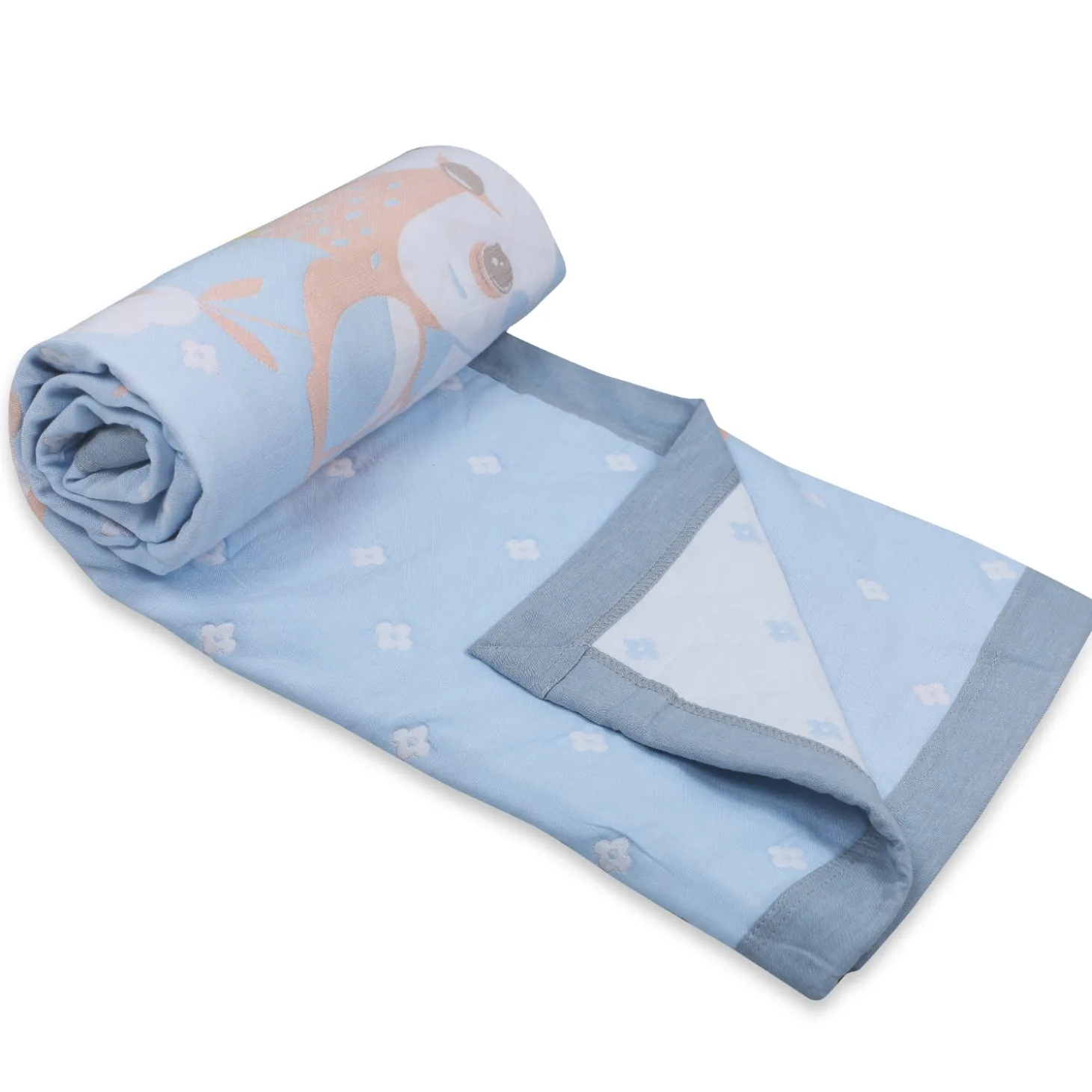 Baby Moo Deers In Love All Season Medium Muslin Blanket - Blue
