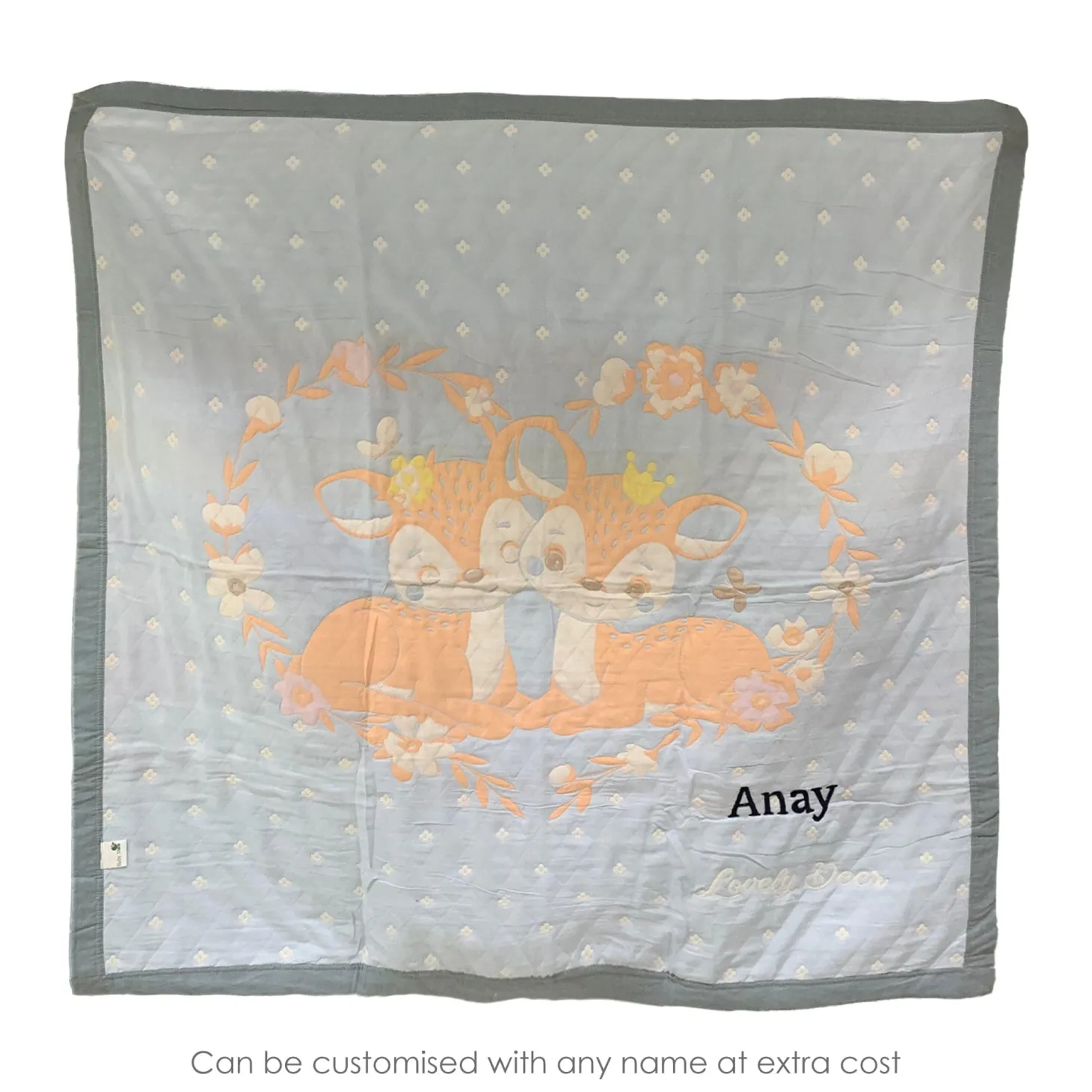Baby Moo Deers In Love All Season Medium Muslin Blanket - Blue