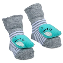 Baby Moo Dino Cotton Anti-Skid 3D Socks - Grey