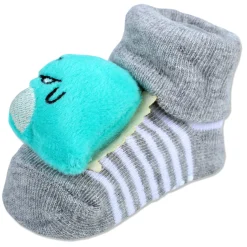 Baby Moo Dino Cotton Anti-Skid 3D Socks - Grey