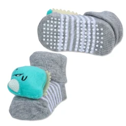 Baby Moo Dino Cotton Anti-Skid 3D Socks - Grey