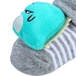 Baby Moo Dino Cotton Anti-Skid 3D Socks - Grey