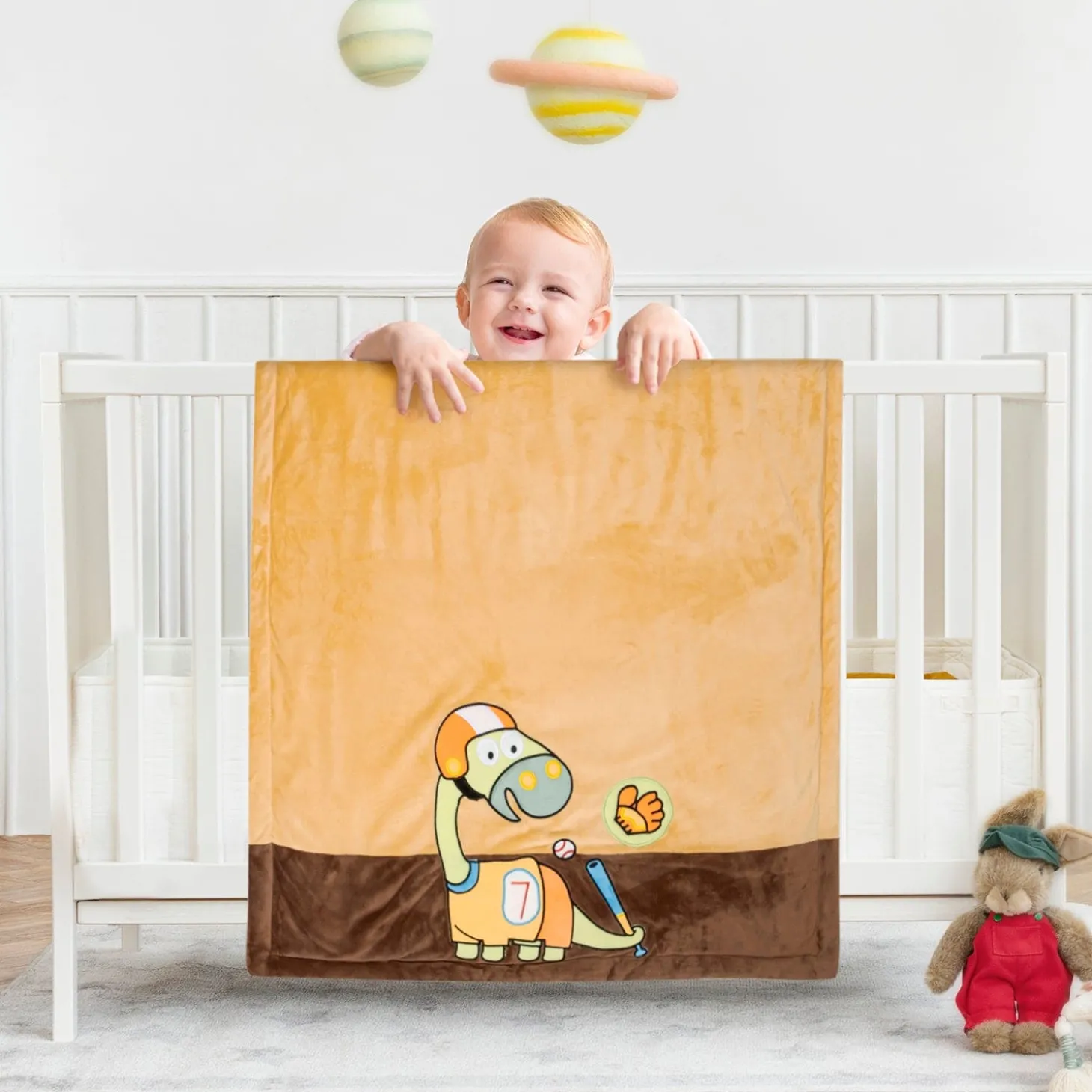 Baby Moo Dino Plush Cotton All Season Nursery Blanket - Brown