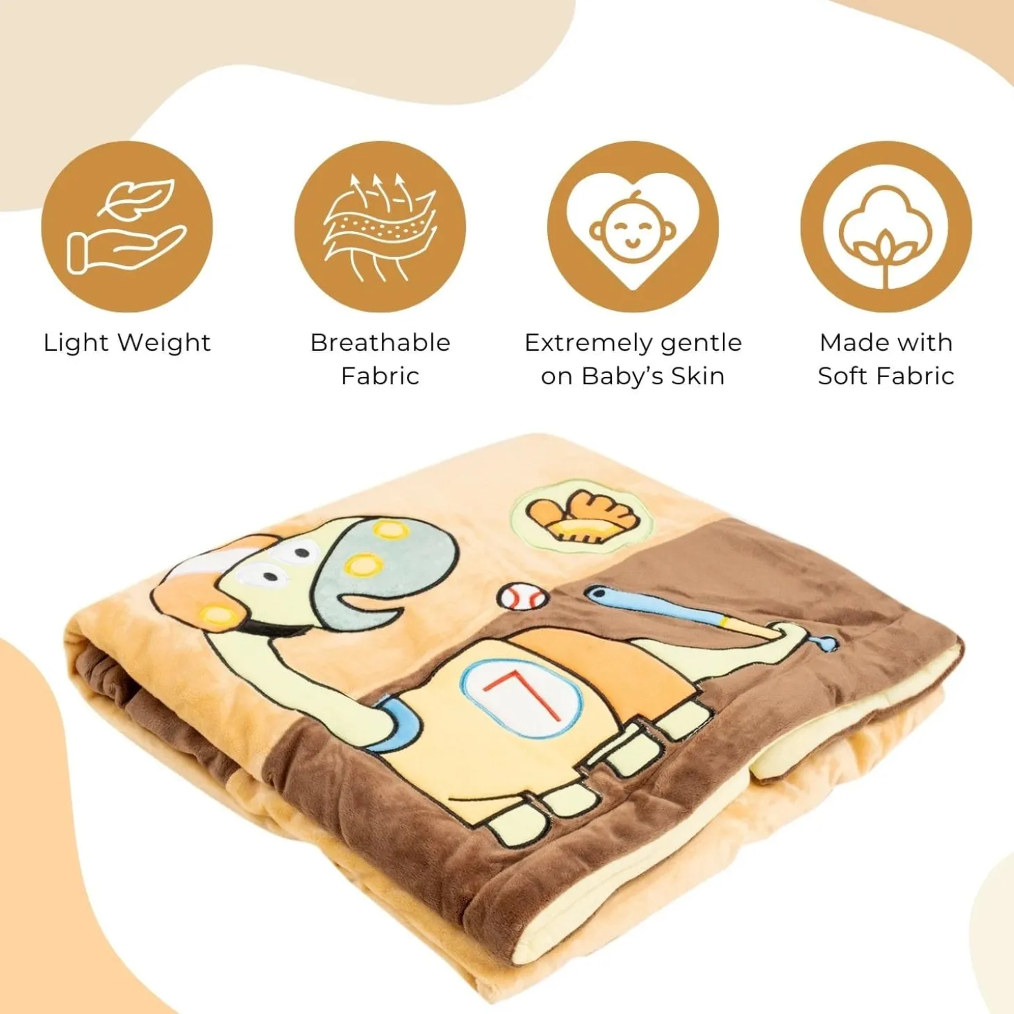 Baby Moo Dino Plush Cotton All Season Nursery Blanket - Brown