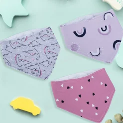 Baby Moo Dino-rrific Cotton 3 Pack Bandana Bibs - Pink