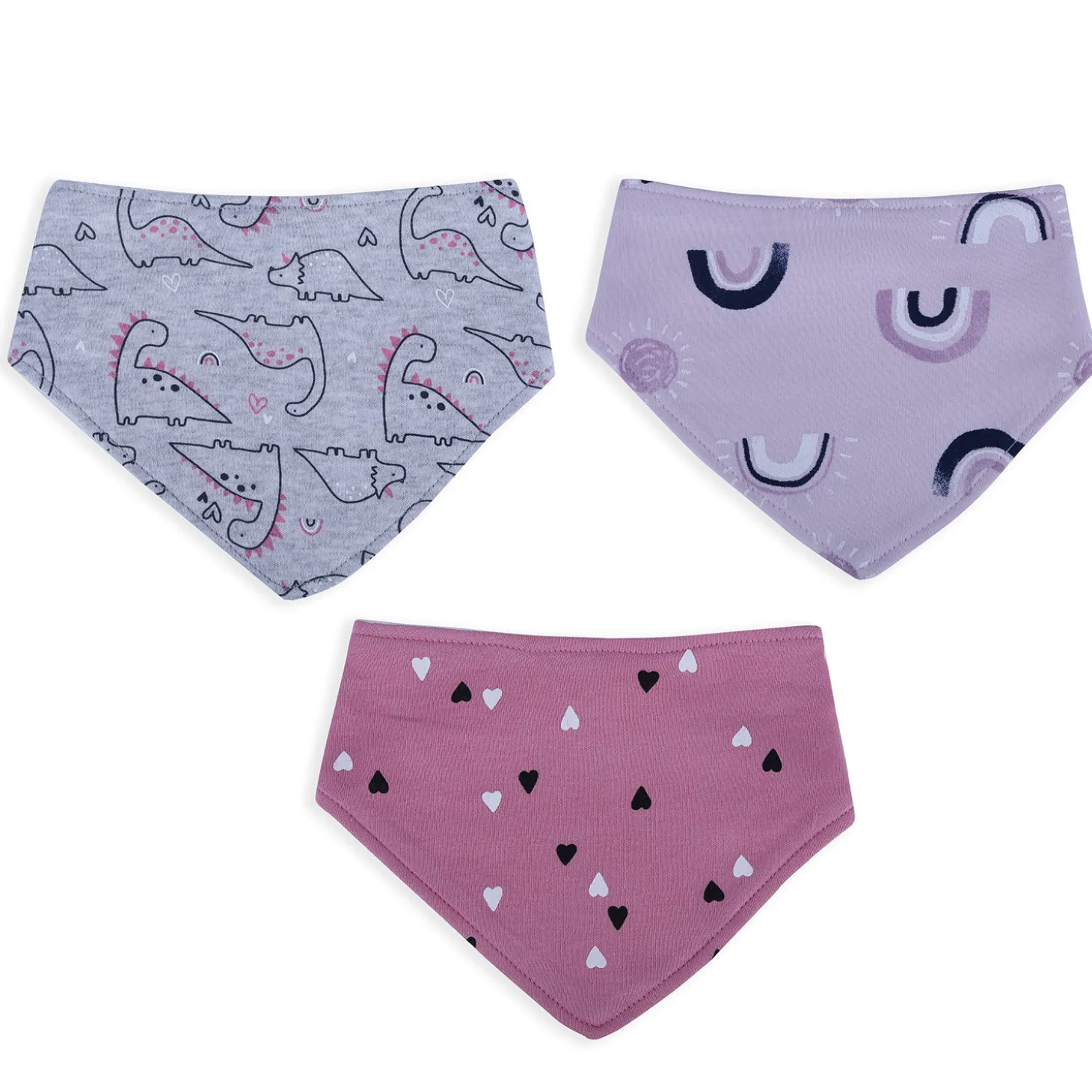 Baby Moo Dino-rrific Cotton 3 Pack Bandana Bibs - Pink
