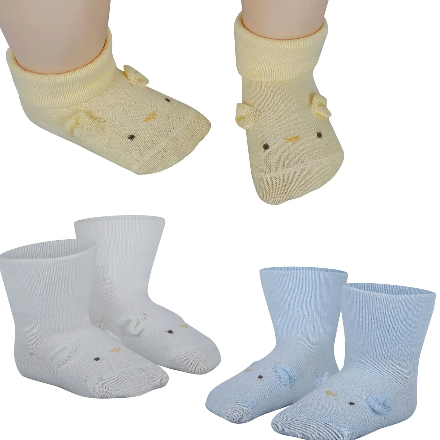 Baby Moo Dog 3D Anti-Skid Socks Booties Pack of 3 - Blue