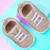 Baby Moo Dotted Breathable Lace-Up Design Anti-Skid Vegan Leather Sneakers - Gold