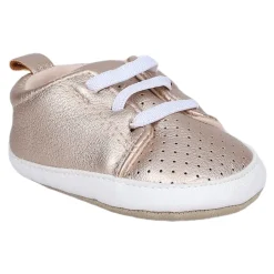 Baby Moo Dotted Breathable Lace-Up Design Anti-Skid Vegan Leather Sneakers - Gold