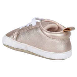 Baby Moo Dotted Breathable Lace-Up Design Anti-Skid Vegan Leather Sneakers - Gold