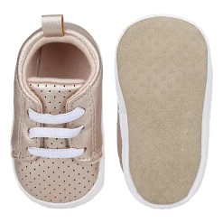 Baby Moo Dotted Breathable Lace-Up Design Anti-Skid Vegan Leather Sneakers - Gold