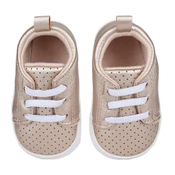 Baby Moo Dotted Breathable Lace-Up Design Anti-Skid Vegan Leather Sneakers - Gold
