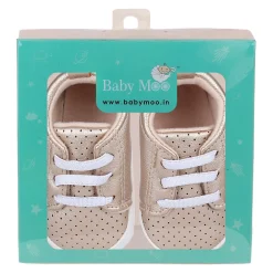 Baby Moo Dotted Breathable Lace-Up Design Anti-Skid Vegan Leather Sneakers - Gold