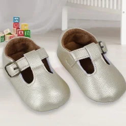 Baby Moo Dressy Metallic Gold Velcro Booties