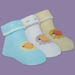 Baby Moo Duck 3D Anti-Skid Socks Booties Pack of 3 - Blue