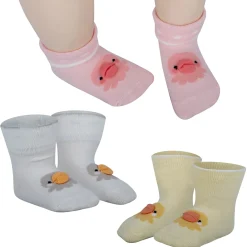Baby Moo Duck 3D Anti-Skid Socks Booties Pack of 3 - Pink