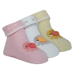 Baby Moo Duck 3D Anti-Skid Socks Booties Pack of 3 - Pink