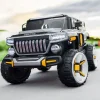 Baby Moo Electric Ride-on Jeep for Kids With Rechargeable 12V Battery, LED Lights, Music and USB Port Remote Control Double Seat - Grey