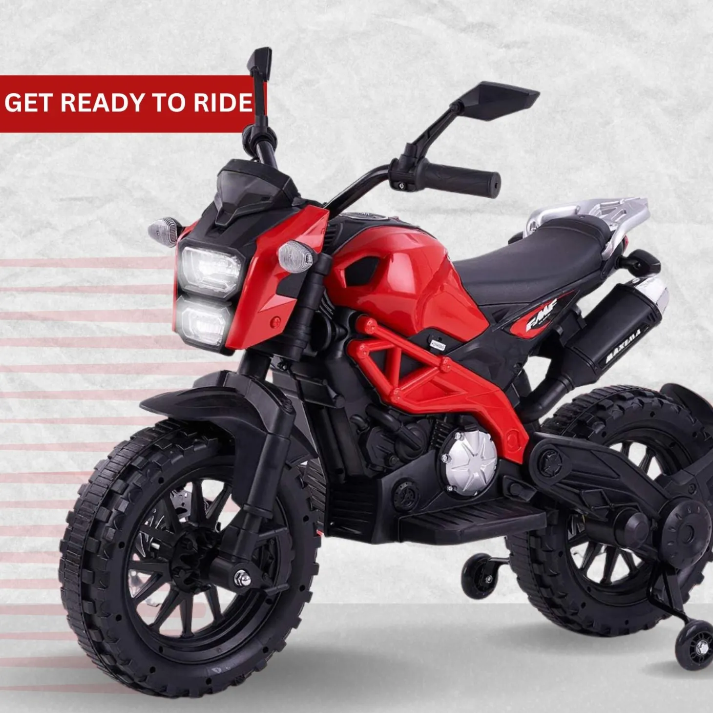 Baby Moo Electric Ride-on Bike for Kids | Battery-Powered Toy with LED Lights, Music, and USB Port | Battery Operated Bike - Red
