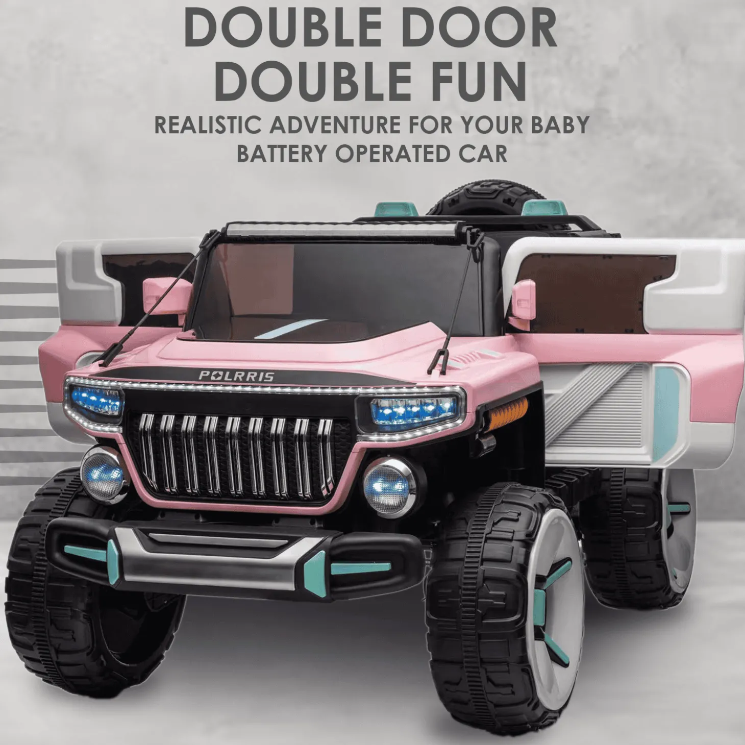 Baby Moo Electric Ride-on Jeep for Kids With Rechargeable 12V Battery, LED Lights, Music and USB Port Remote Control Double Seat - Pink