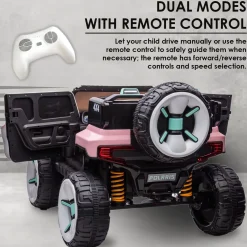 Baby Moo Electric Ride-on Jeep for Kids With Rechargeable 12V Battery, LED Lights, Music and USB Port Remote Control Double Seat - Pink