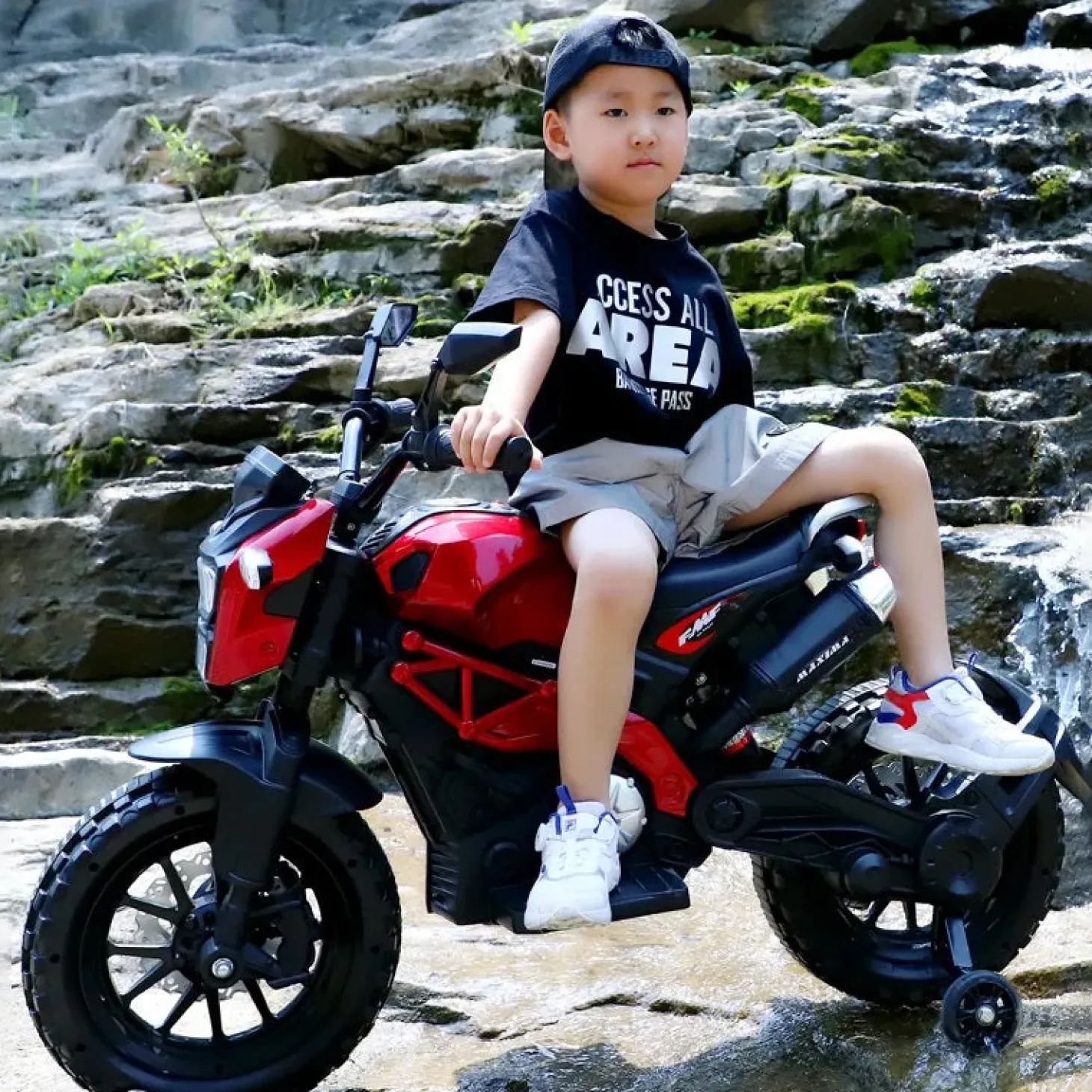 Baby Moo Electric Ride-on Bike for Kids | Battery-Powered Toy with LED Lights, Music, and USB Port | Battery Operated Bike - Red