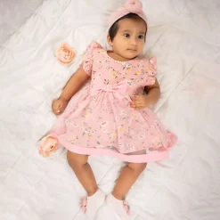 Baby Moo Elegant Pearl And Floral Layered Party Dress - Pink