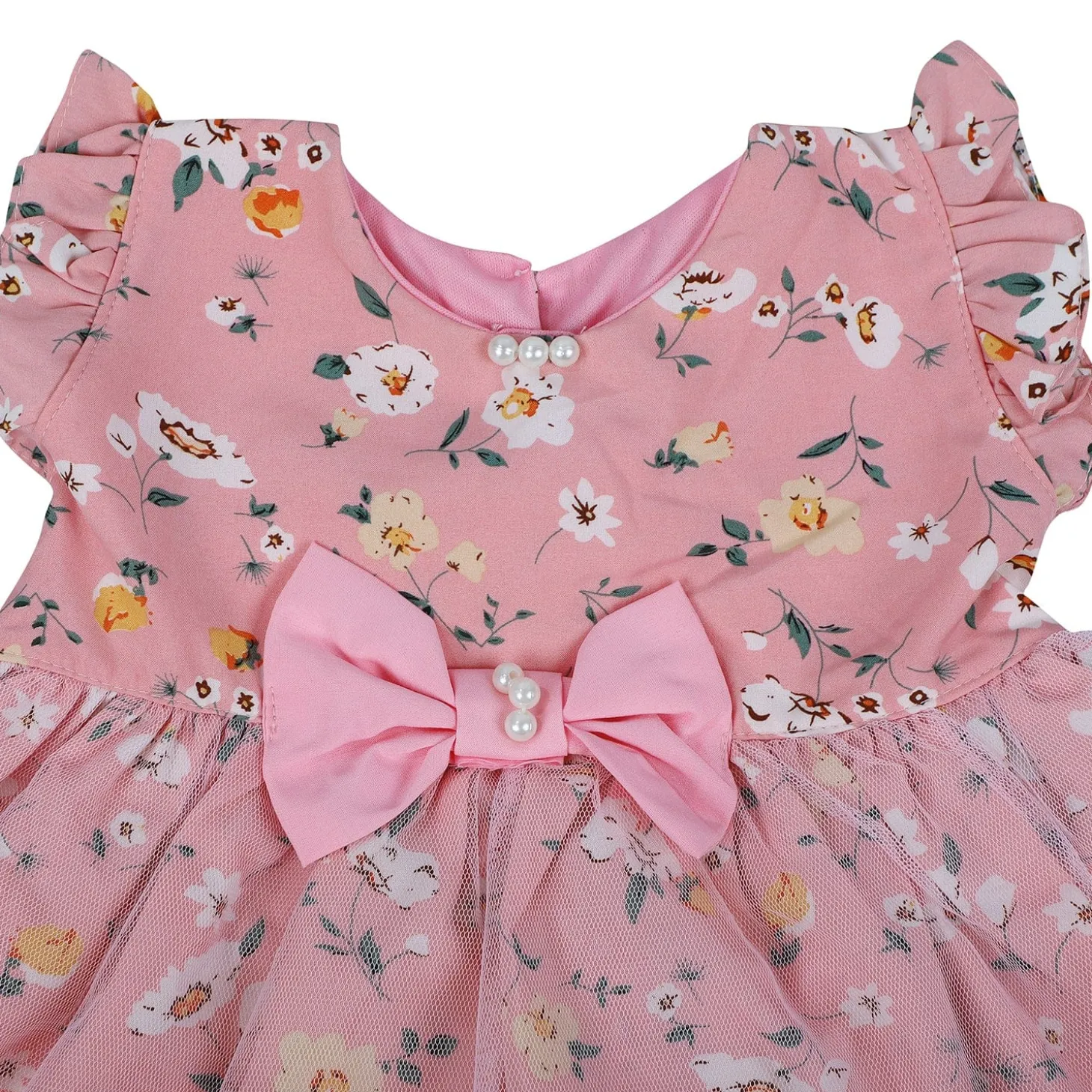 Baby Moo Elegant Pearl And Floral Layered Party Dress - Pink