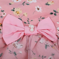 Baby Moo Elegant Pearl And Floral Layered Party Dress - Pink