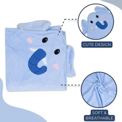Baby Moo Elephant Applique with 3D Ears Soft Blanket - Blue