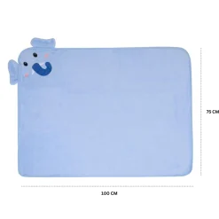 Baby Moo Elephant Applique with 3D Ears Soft Blanket - Blue