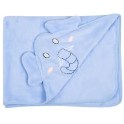 Baby Moo Elephant Applique with 3D Ears Soft Blanket - Blue