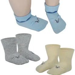 Baby Moo Elephant 3D Anti-Skid Socks Booties Pack of 3 - Blue, Multicolour