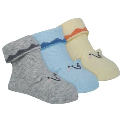 Baby Moo Elephant 3D Anti-Skid Socks Booties Pack of 3 - Blue, Multicolour