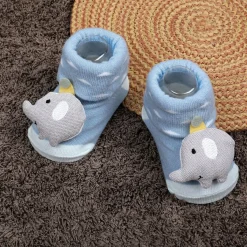 Baby Moo Elephant Explorer Cotton Anti-Skid 3D Socks - Blue