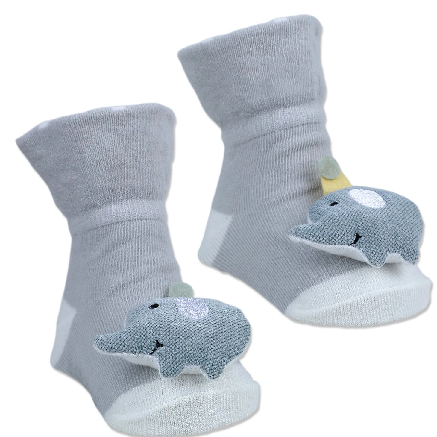 Baby Moo Elephant Explorer Cotton Anti-Skid 3D Socks - Grey