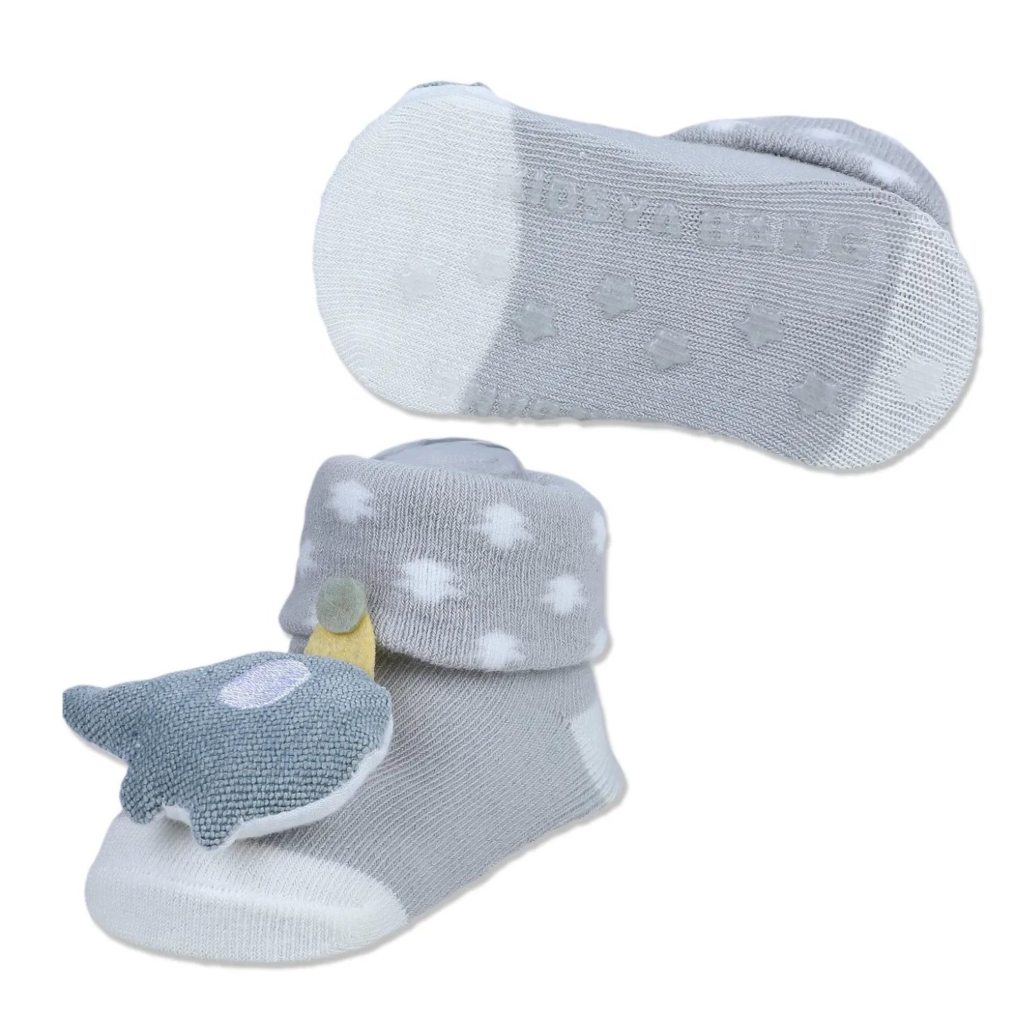 Baby Moo Elephant Explorer Cotton Anti-Skid 3D Socks - Grey